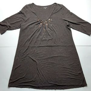 Eileen Fisher Tunic Top Brown Beaded Pleat Scoop